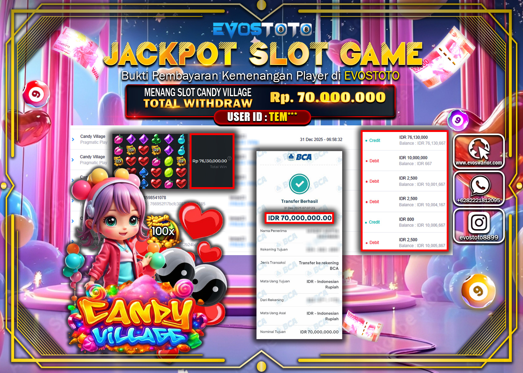 PEMBAYARAN JACKPOT SLOT CANDY VILLAGE Rp.70.000.000 DI BAYAR LANGSUNG !