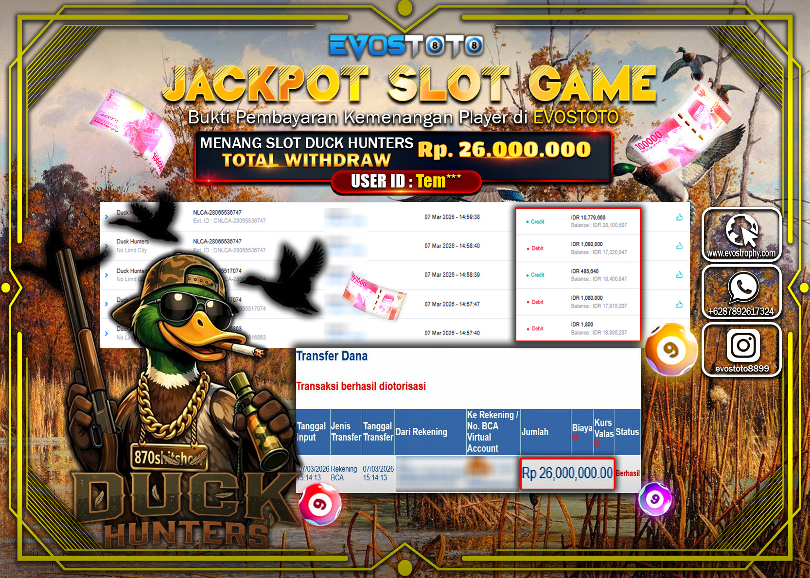PEMBAYARAN JACKPOT SLOT DUCK HUNTERS Rp.26.000.000 DI BAYAR LANGSUNG !