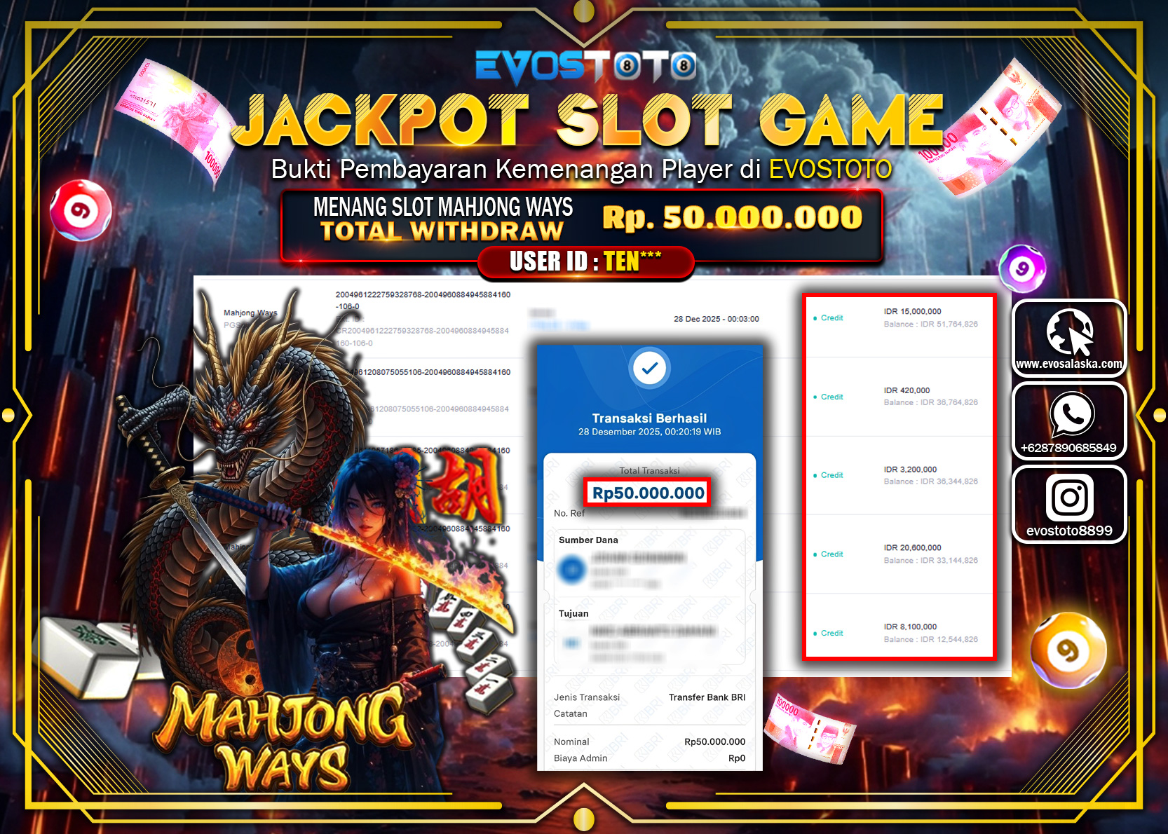 PEMBAYARAN JACKPOT SLOT MAHJONG WAYS Rp.50.000.000 DI BAYAR LANGSUNG !