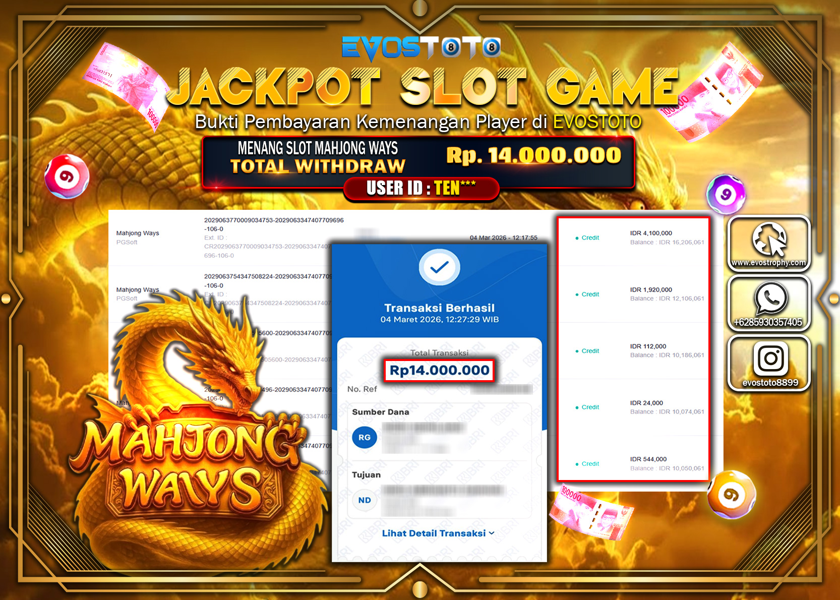 PEMBAYARAN JACKPOT SLOT MAHJONG WAYS Rp.14.000.000 DI BAYAR LANGSUNG !