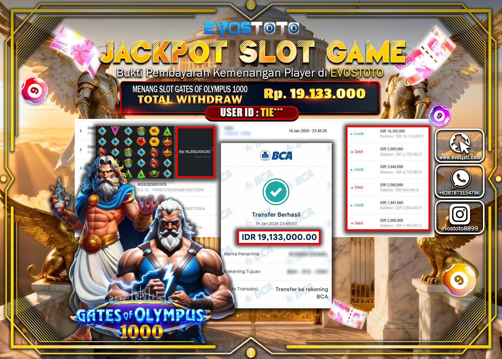 PEMBAYARAN JACKPOT SLOT GATES OF OLYMPUS 1000  Rp.19.133.000 DI BAYAR LANGSUNG !