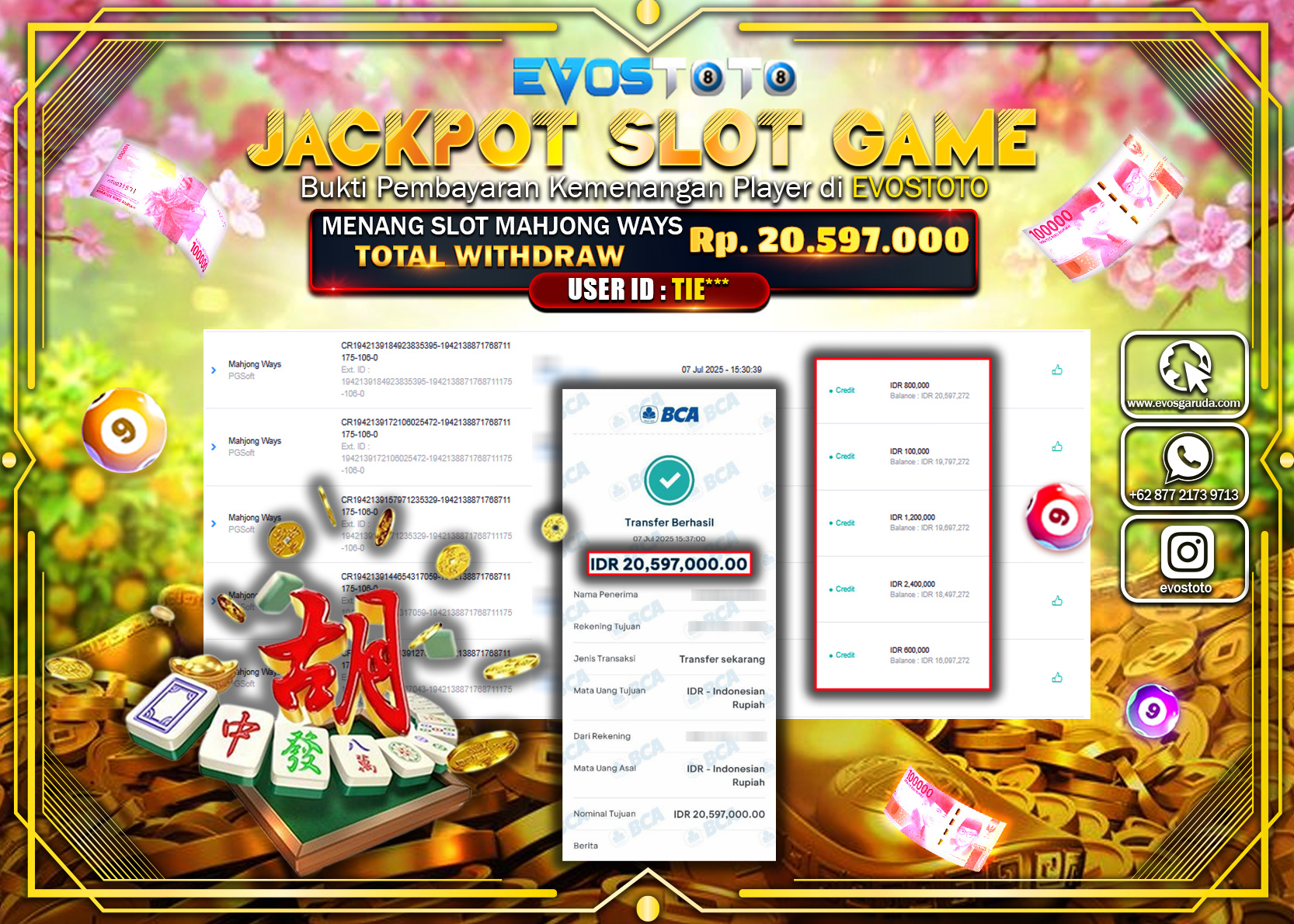 PEMBAYARAN JACKPOT SLOT MAHJONG WAYS RP20.597.000 DI BAYAR LANGSUNG !