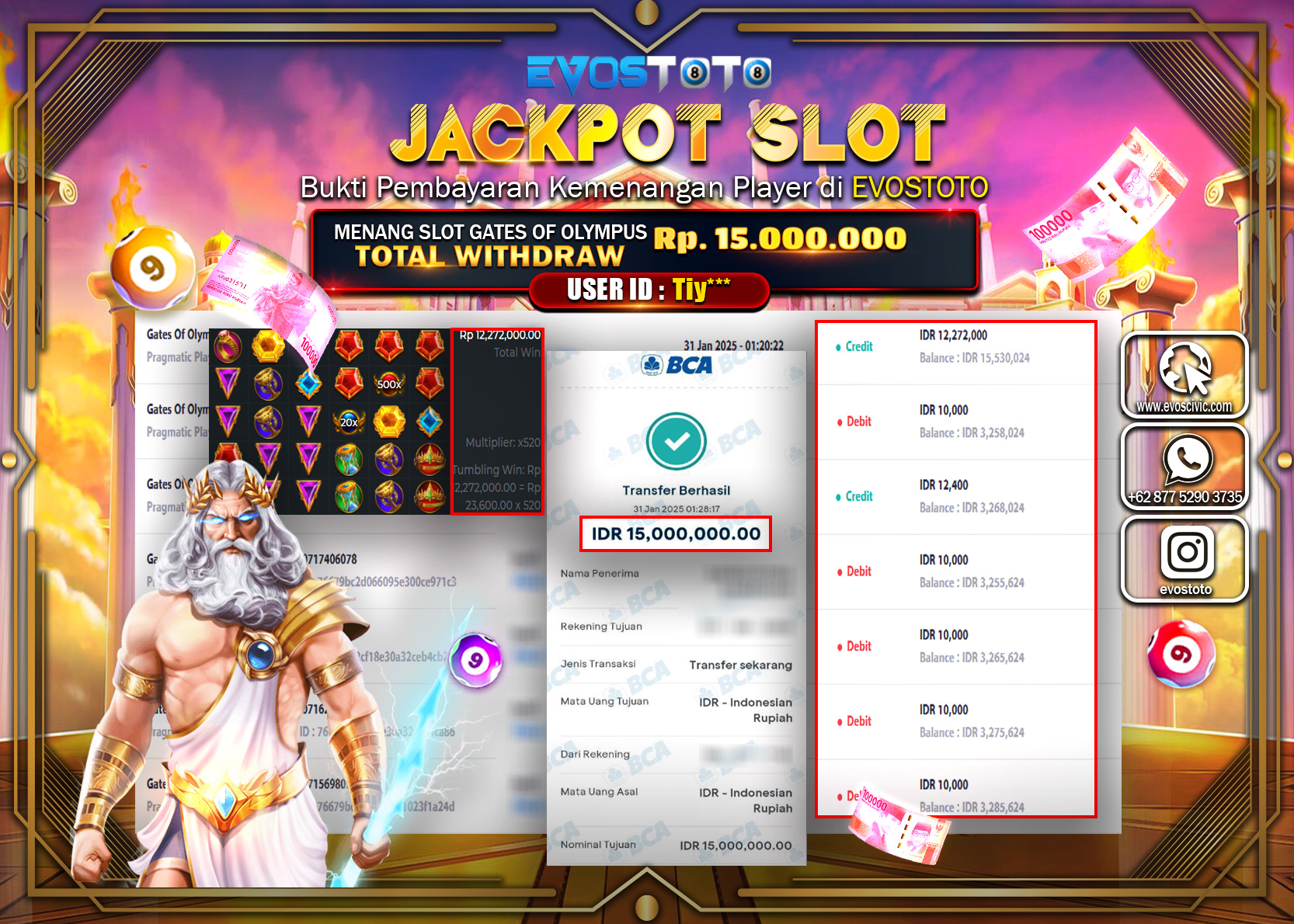 PEMBAYARAN JACKPOT SLOT GATES OF OLYMPUS 1000 Rp.15.000.000 DI BAYAR LANGSUNG !