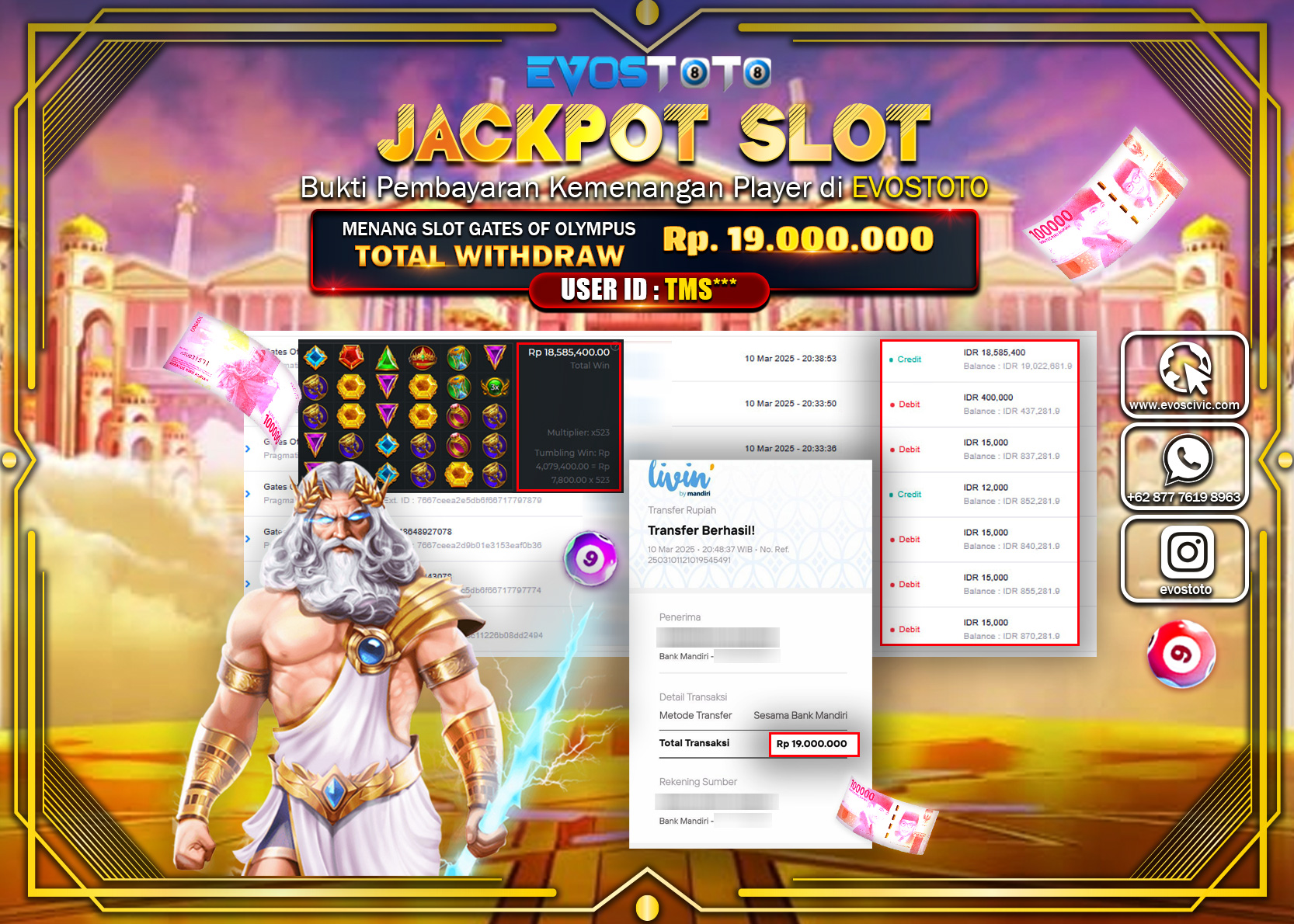 PEMBAYARAN JACKPOT SLOT GATES OF OLYMPUS Rp.19.000.000.- DI BAYAR LANGSUNG !