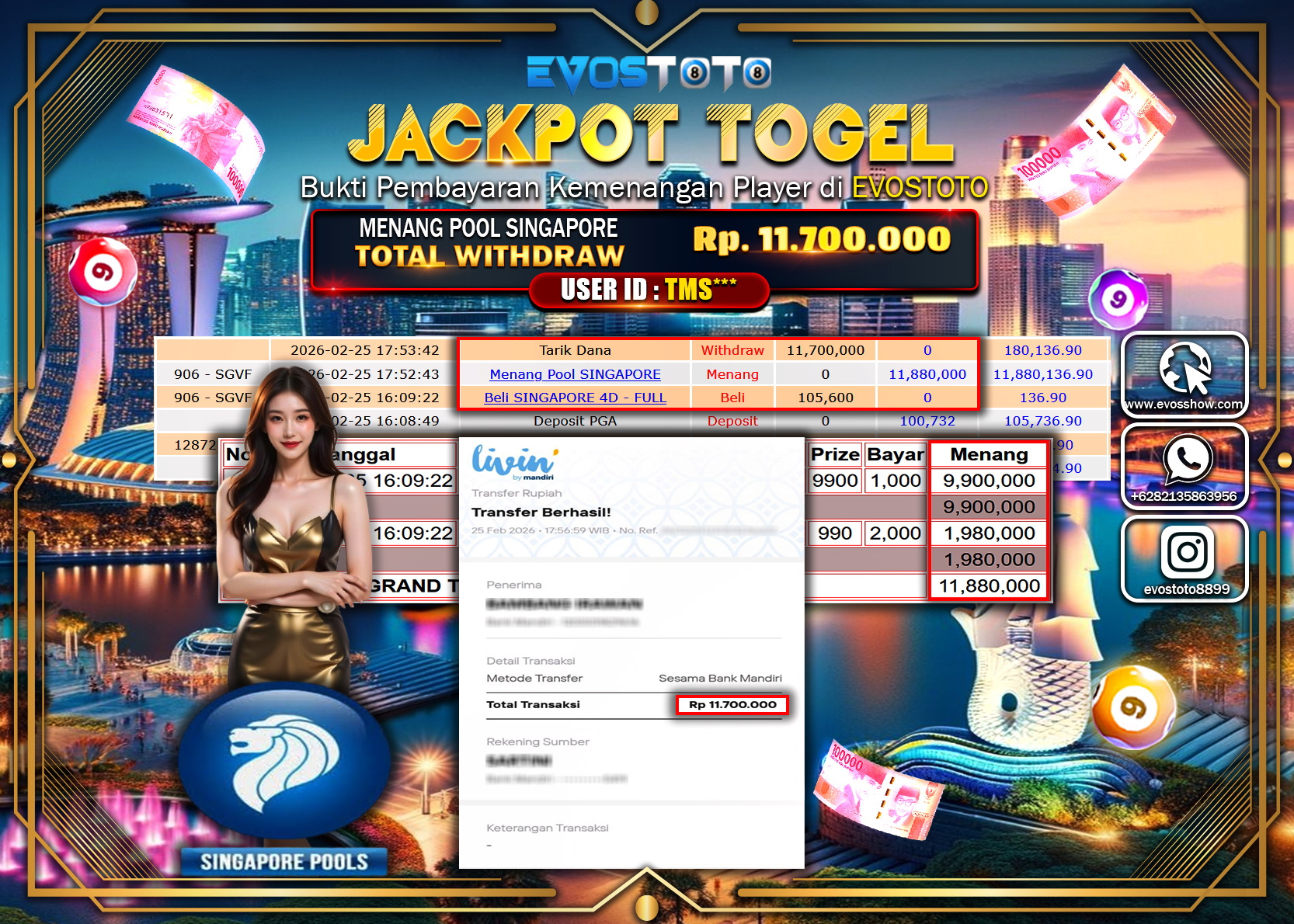 PEMBAYARAN JACKPOT TOGEL POOL SINGAPORE Rp.11.700.000 DI BAYAR LANGSUNG !