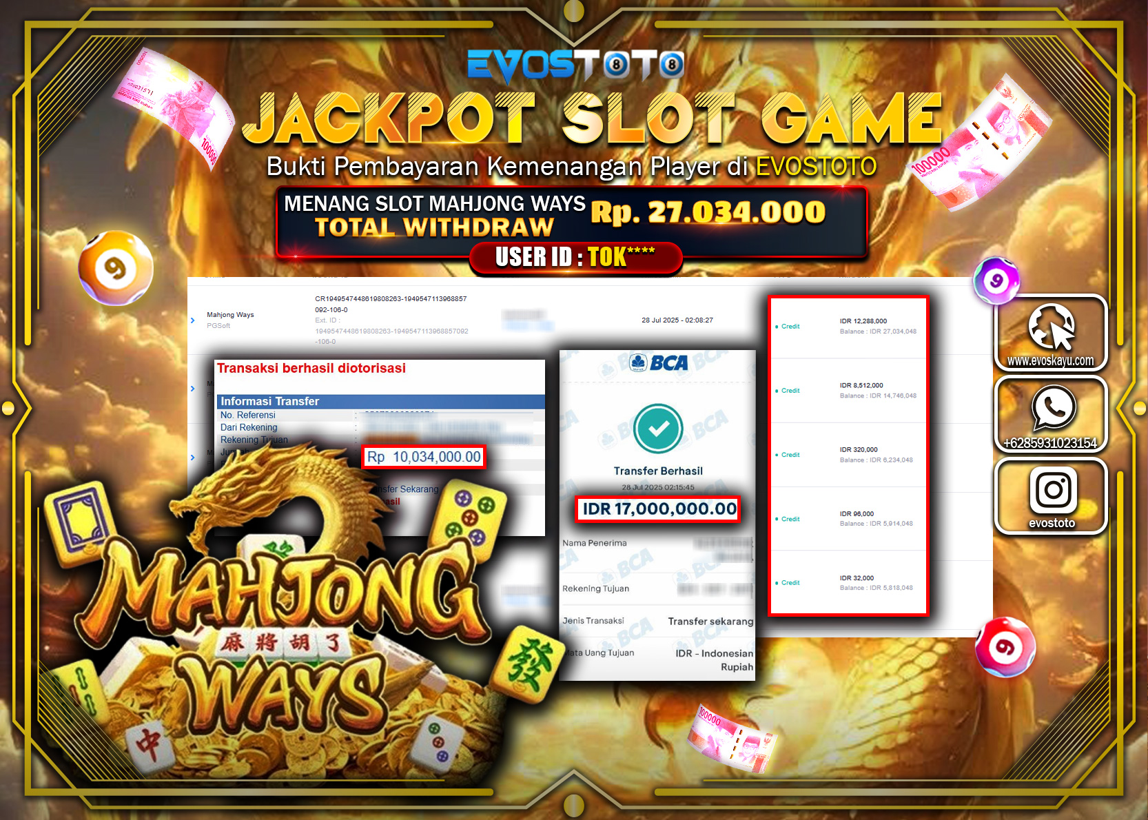 PEMBAYARAN JACKPOT SLOT MAHJONG WAYS Rp27.034.000 DI BAYAR LANGSUNG !
