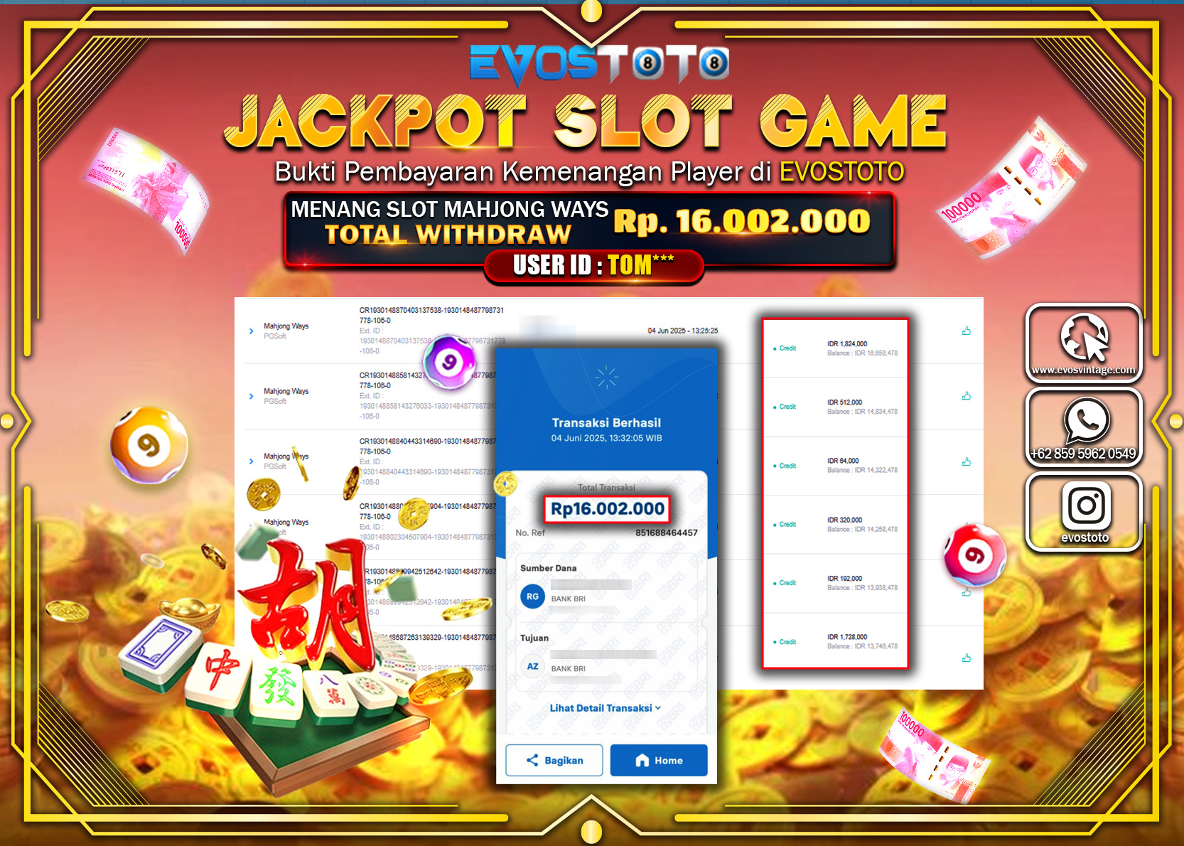 PEMBAYARAN JACKPOT SLOT MAHJONG WAYS Rp 16.002.000 DI BAYAR LANGSUNG !