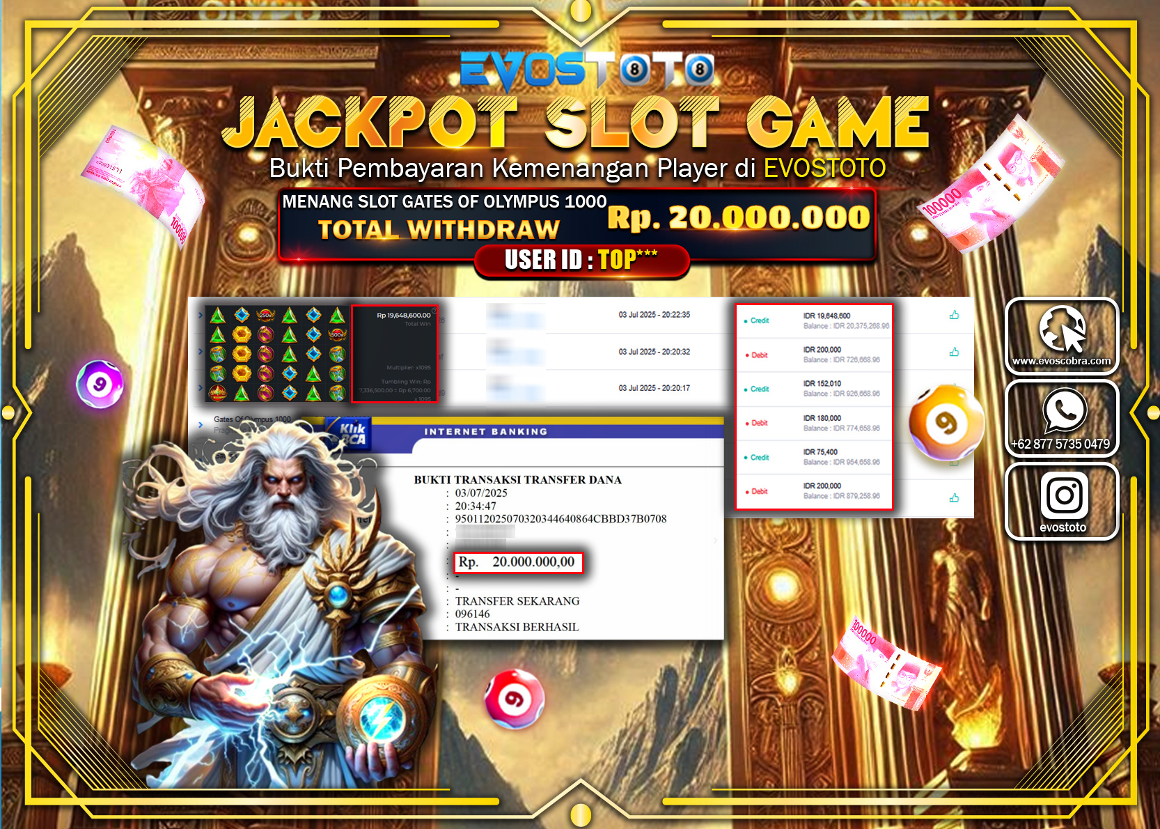 PEMBAYARAN JACKPOT SLOT GATES OF OLYMPUS 1000 RP20.000.000 DI BAYAR LANGSUNG !