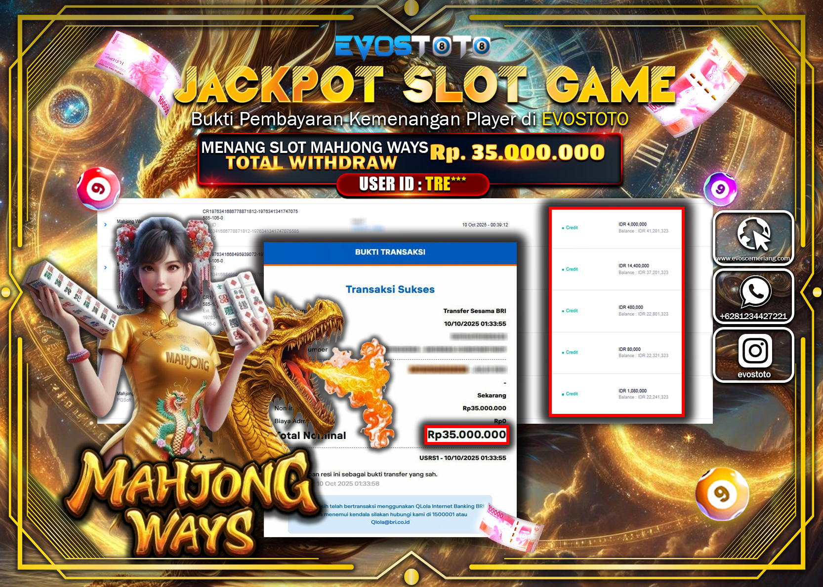 PEMBAYARAN JACKPOT SLOT MAHJONG WAYS Rp35.000.000 DI BAYAR LANGSUNG !