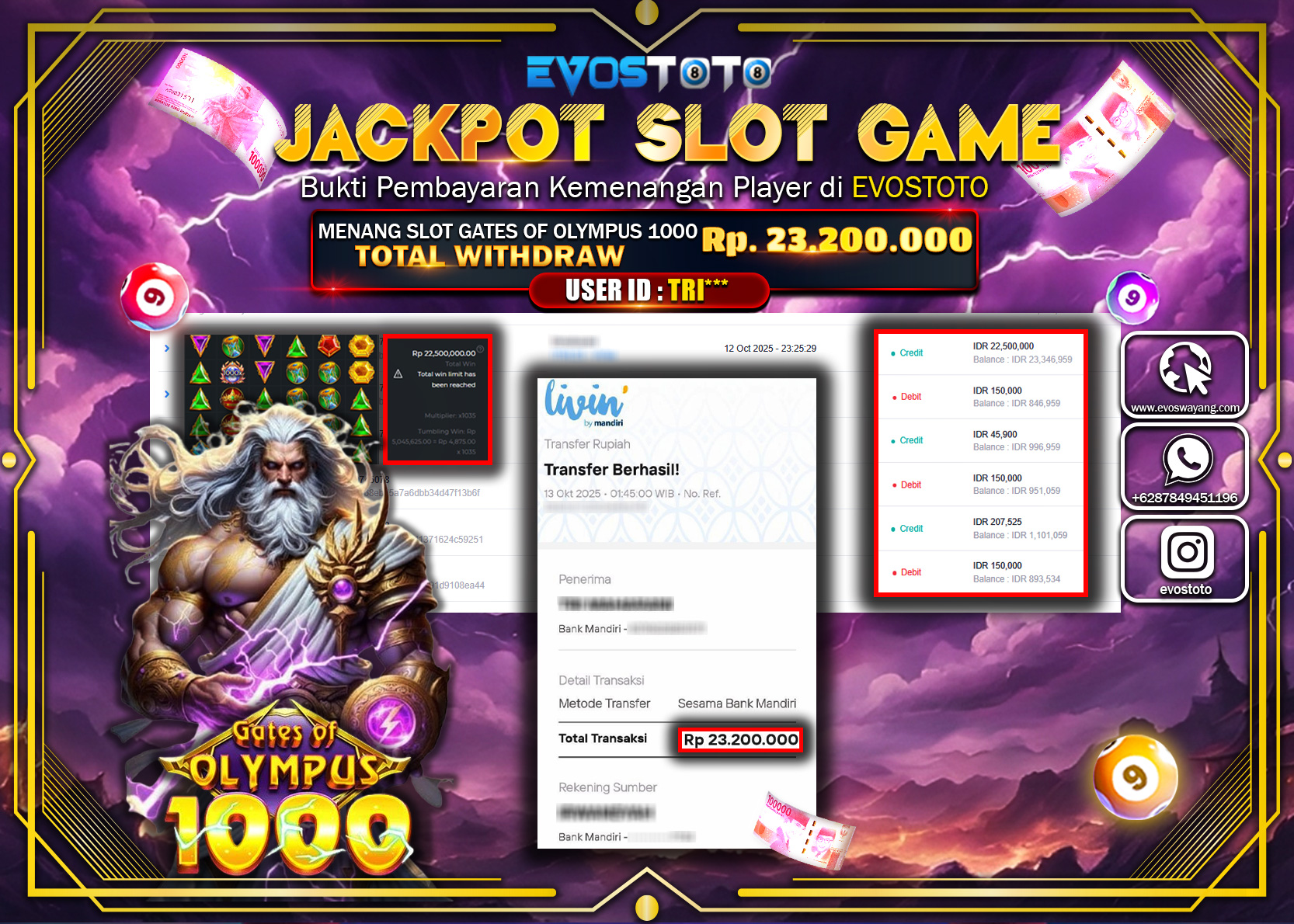 PEMBAYARAN JACKPOT SLOT GATES OF OLYMPUS 1000 Rp23.200.000 DI BAYAR LANGSUNG !