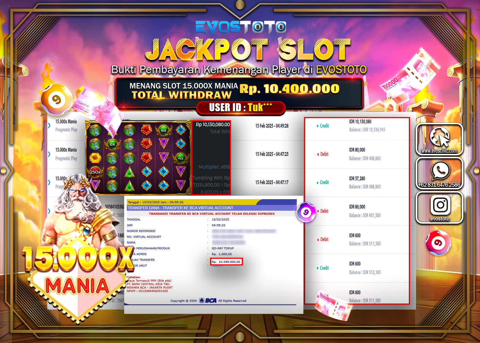 PEMBAYARAN JACKPOT SLOT 15.000X MANIA Rp. 10.400.000 DI BAYAR LANGSUNG !