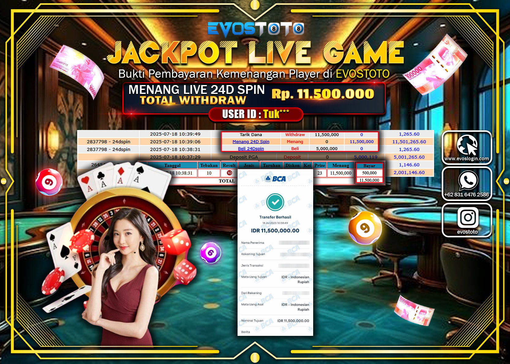 PEMBAYARAN JACKPOT LIVE GAME 24D SPIN RP11.500.000 DI BAYAR LANGSUNG !