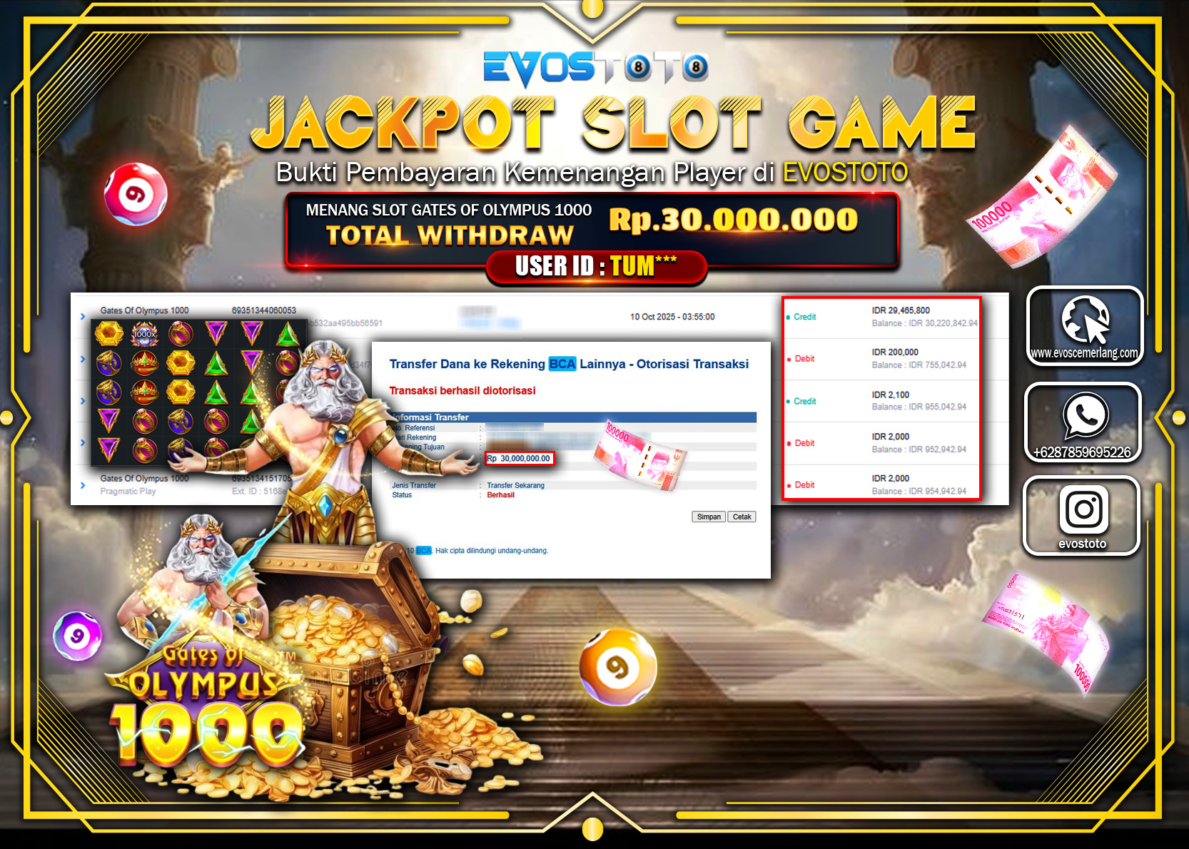 PEMBAYARAN JACKPOT SLOT GATES OF OLYMPUS 1000  Rp30.000.000 DI BAYAR LANGSUNG !