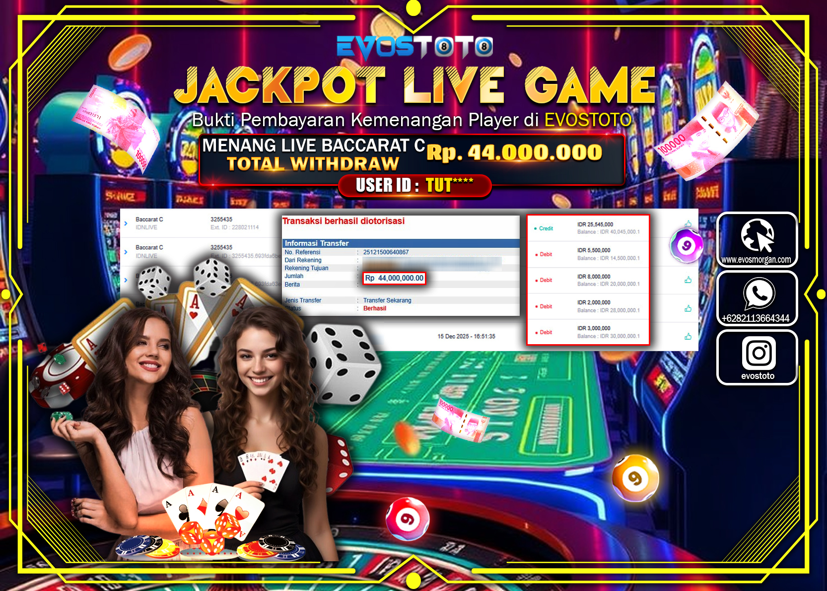 PEMBAYARAN JACKPOT LIVE GAME BACCARAT C Rp.44.000.000 DI BAYAR LANGSUNG !