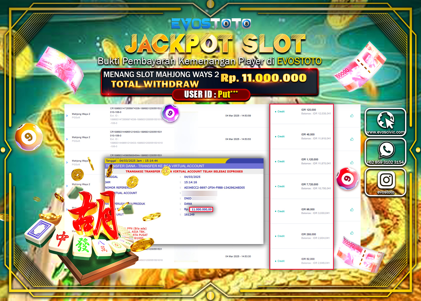 PEMBAYARAN JACKPOT SLOT MAHYONG WAYS Rp.11.000.000 DI BAYAR LANGSUNG !