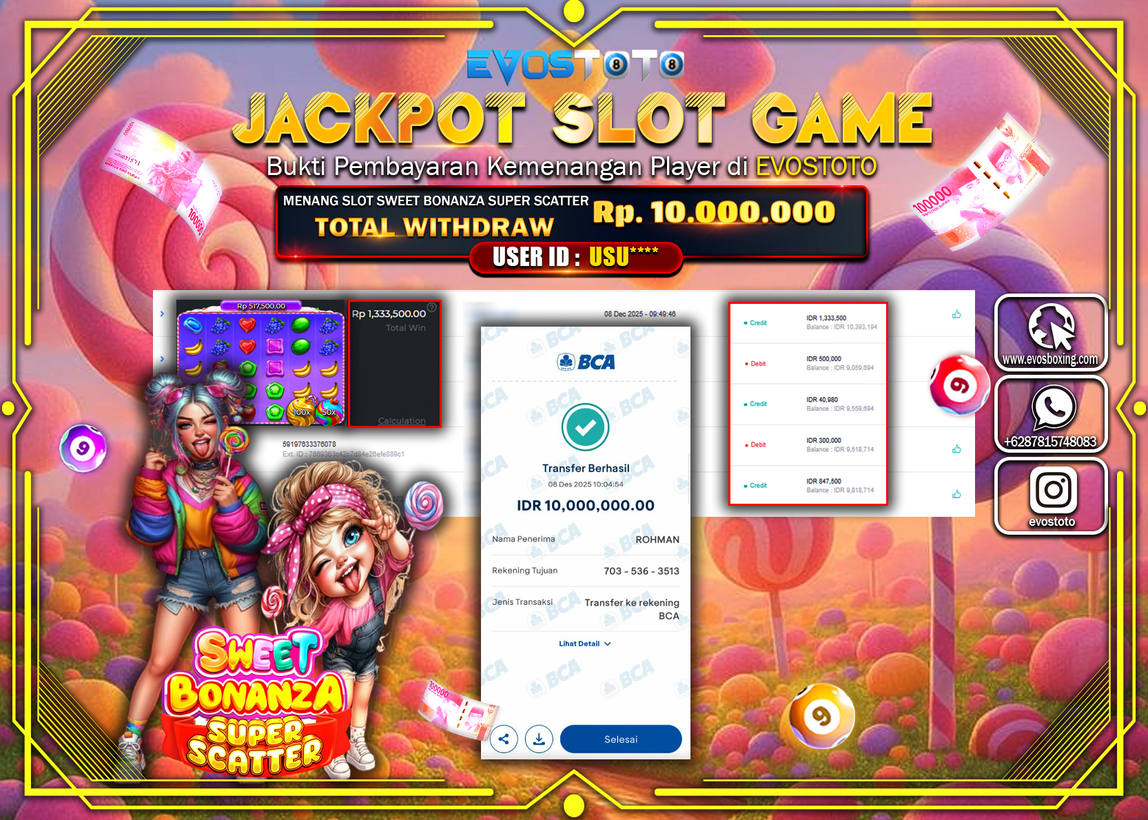 PEMBAYARAN JACKPOT SLOT SWEET BONANZA SUPER SCATTER Rp.10.000.000 DI BAYAR LANGSUNG !