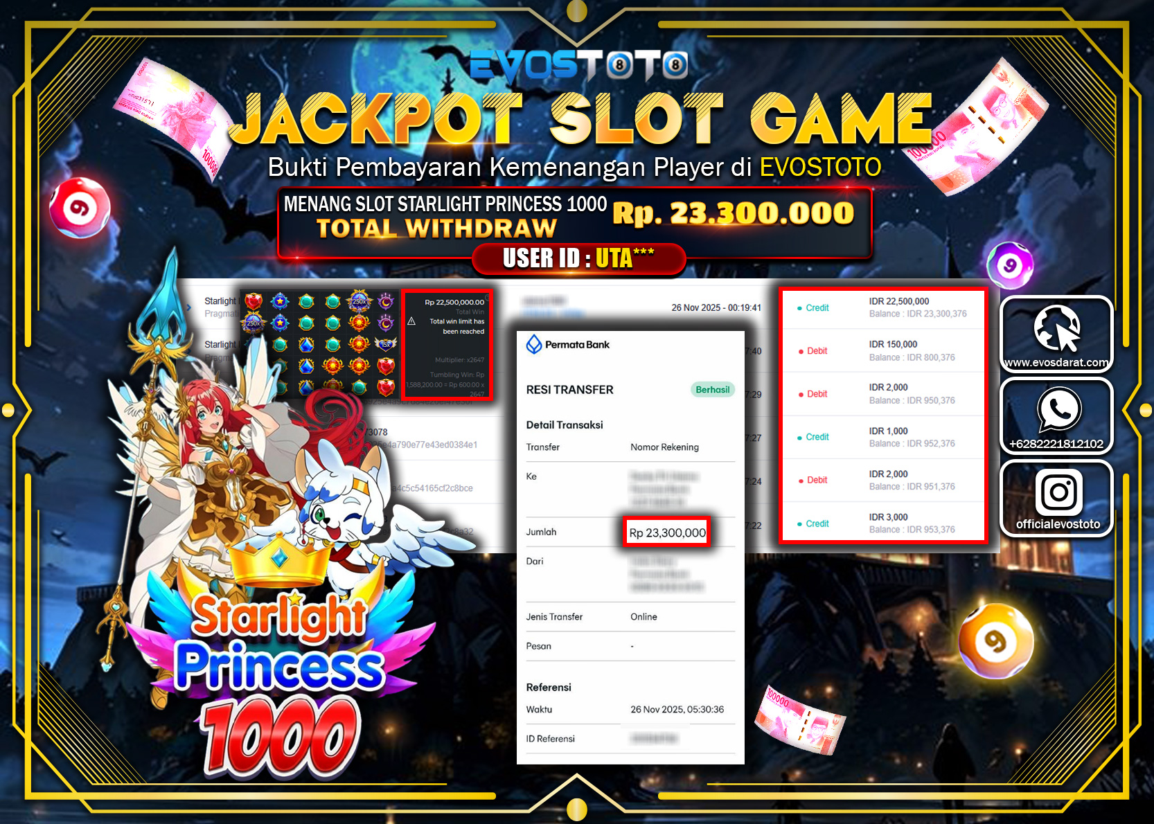 PEMBAYARAN JACKPOT SLOT STARLIGHT PRINCESS 1000 Rp.23.300.000 DI BAYAR LANGSUNG !