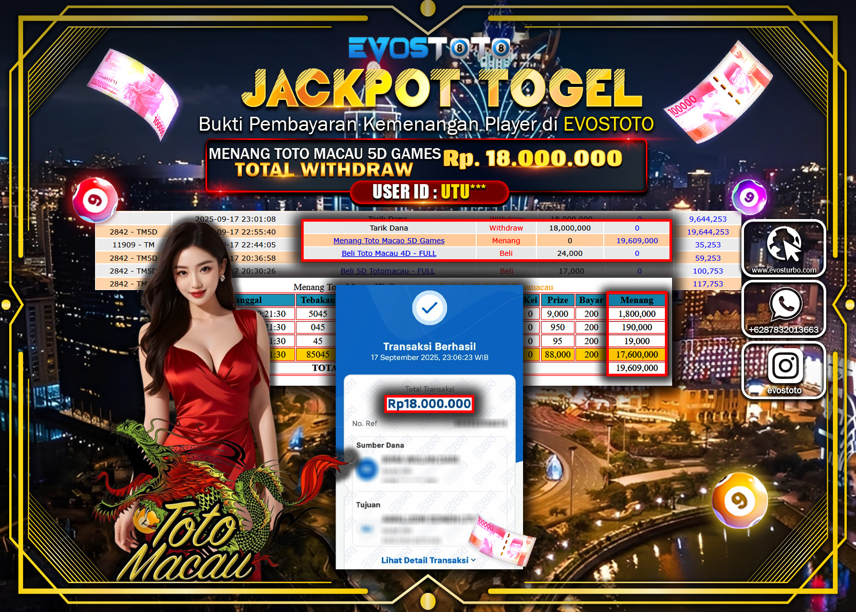 PEMBAYARAN JACKPOT TOGEL TOTO MACAU 5D GAMES Rp.18.000.000 DI BAYAR LANGSUNG !