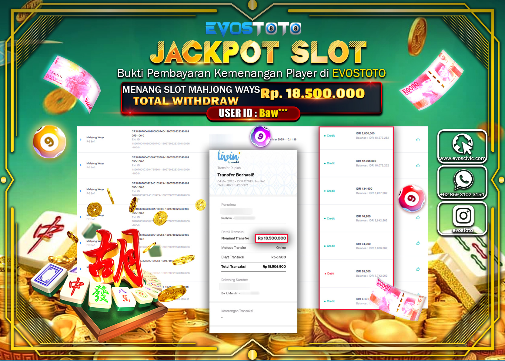 PEMBAYARAN JACKPOT SLOT MAHYONG WAYS Rp.18.500.000 DI BAYAR LANGSUNG !