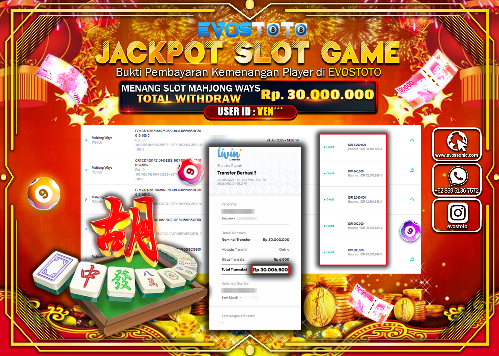 PEMBAYARAN JACKPOT SLOT MAHJONG WAYS RP30.000.000 DI BAYAR LANGSUNG !