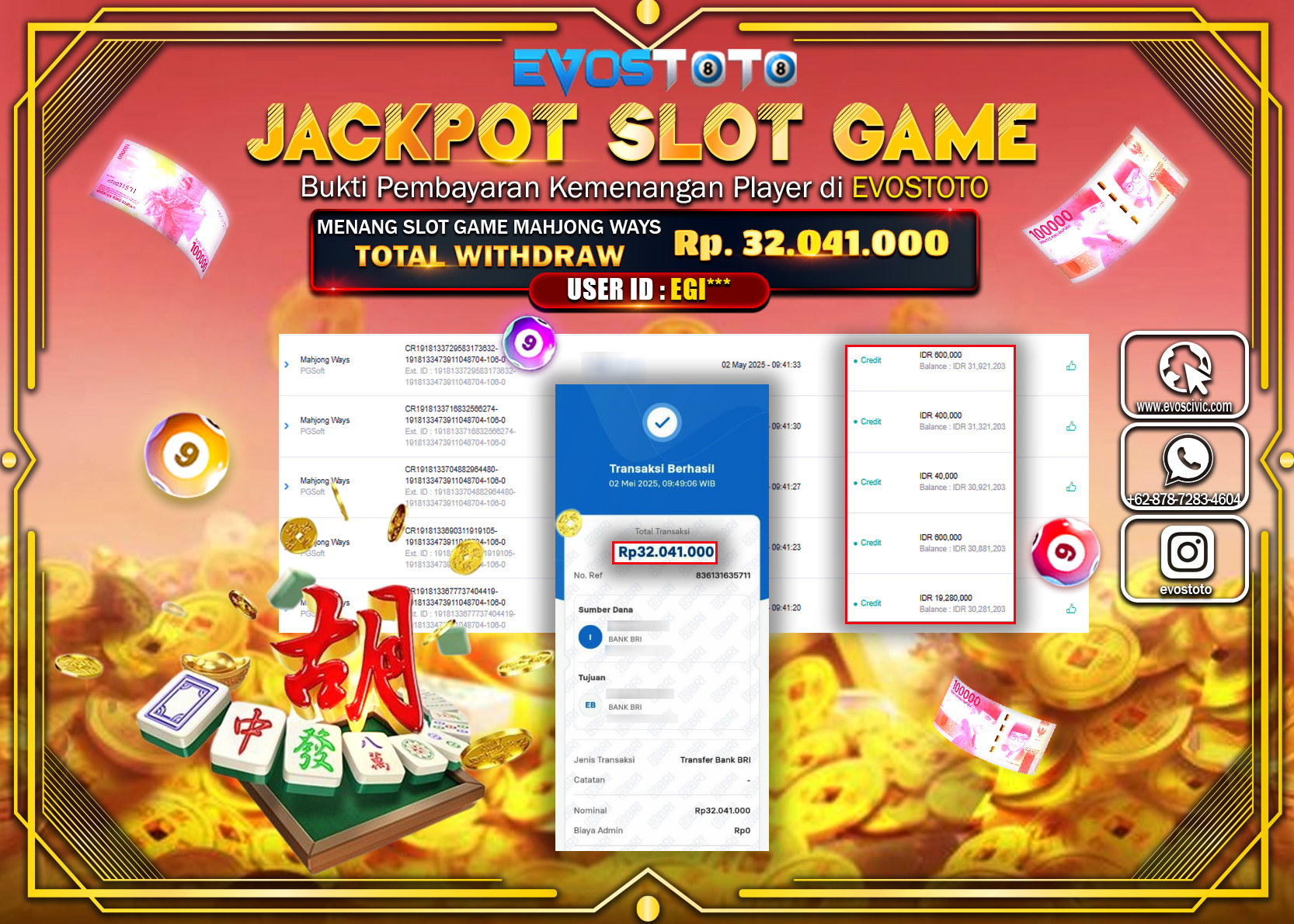 PEMBAYARAN JACKPOT SLOT MAHJONG WAYS Rp.32.041.000 DI BAYAR LANGSUNG !