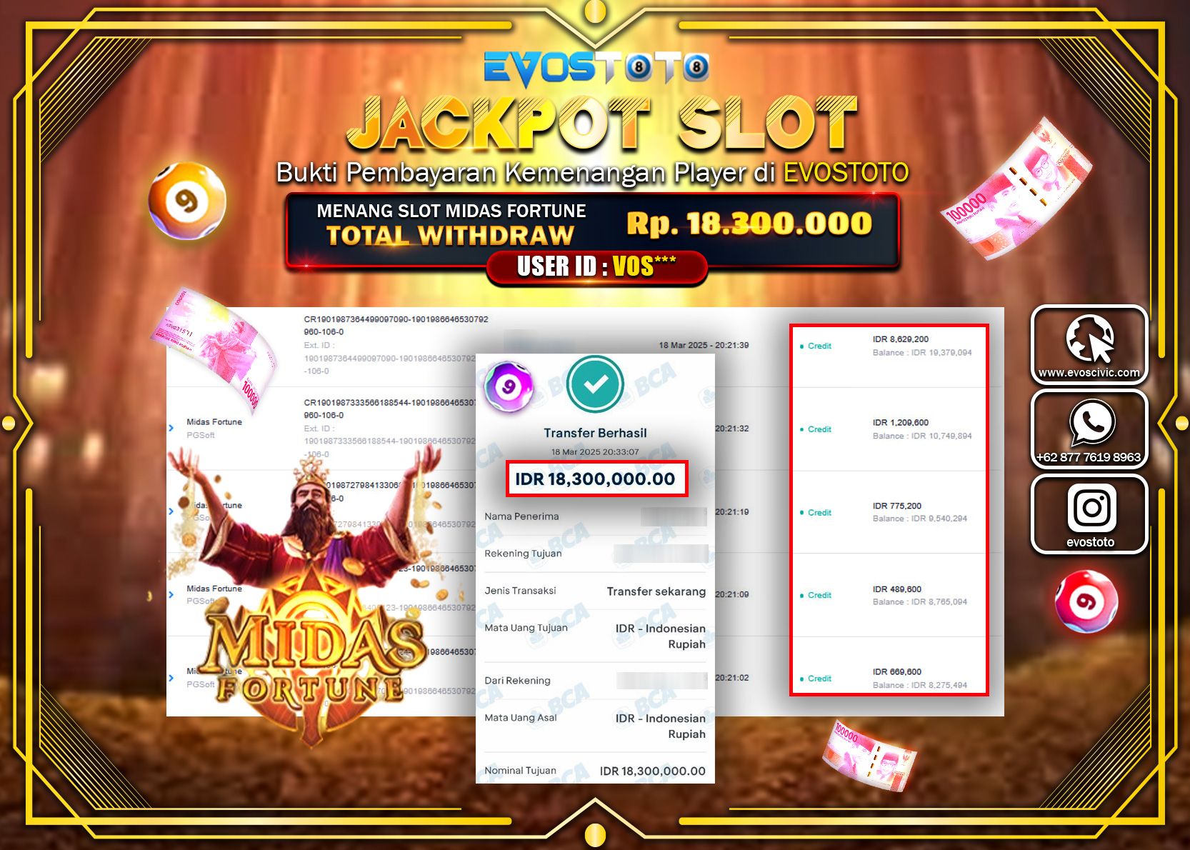 PEMBAYARAN JACKPOT SLOT MIDAS FORTUNE Rp.18.300.000 DI BAYAR LANGSUNG !