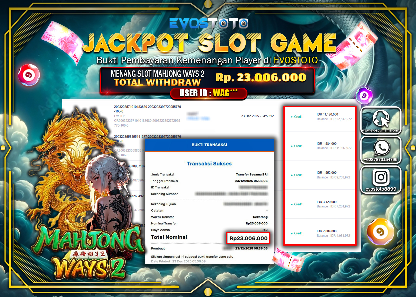 PEMBAYARAN JACKPOT SLOT MAHJONG WAYS 2 Rp.23.006.000 DI BAYAR LANGSUNG !