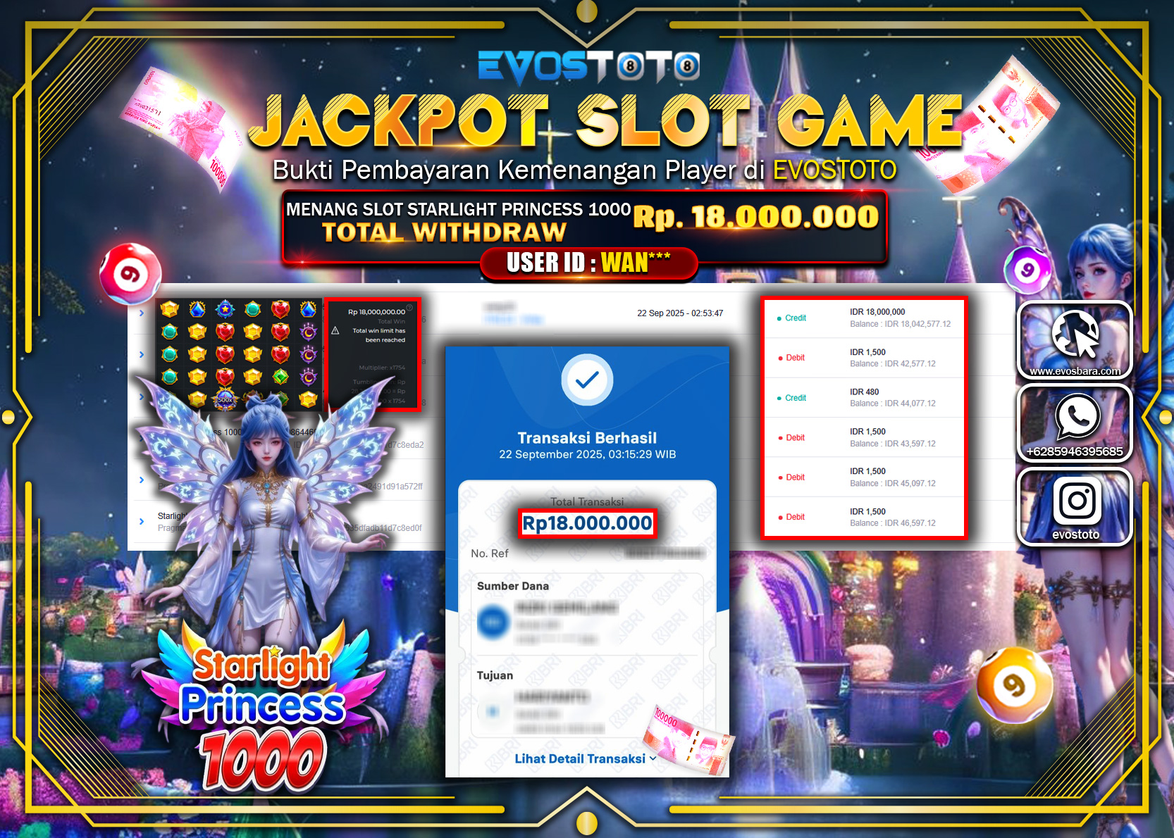 PEMBAYARAN JACKPOT SLOT STARLIGHT PRINCESS 1000 Rp18.000.000 DI BAYAR LANGSUNG !