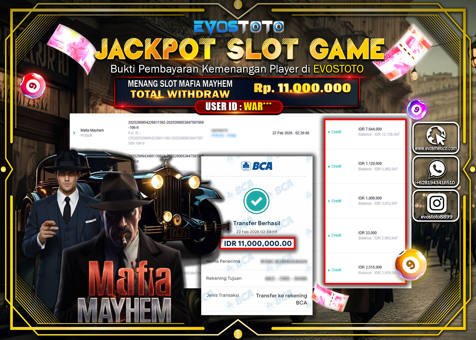 PEMBAYARAN JACKPOT SLOT MAFIA MAYHEM Rp.11.000.000 DI BAYAR LANGSUNG !