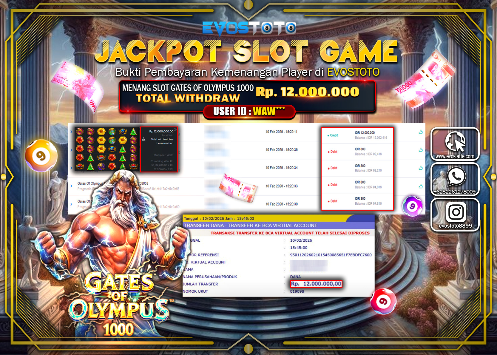PEMBAYARAN JACKPOT SLOT GATES OF OLYMPUS 1000 Rp.12.000.000 DI BAYAR LANGSUNG !