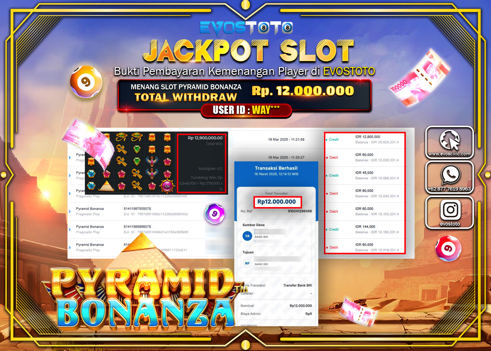 PEMBAYARAN JACKPOT SLOT PYRAMID BONANZA Rp.12.000.000 DI BAYAR LANGSUNG !