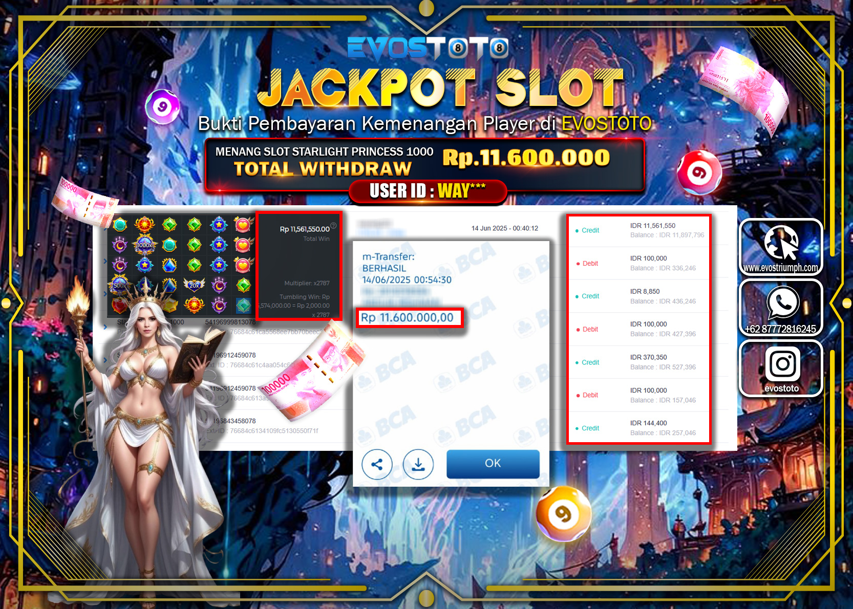 PEMBAYARAN JACKPOT SLOT STARLIGHT PRINCESS 1000 11.600.000 DI BAYAR LANGSUNG !