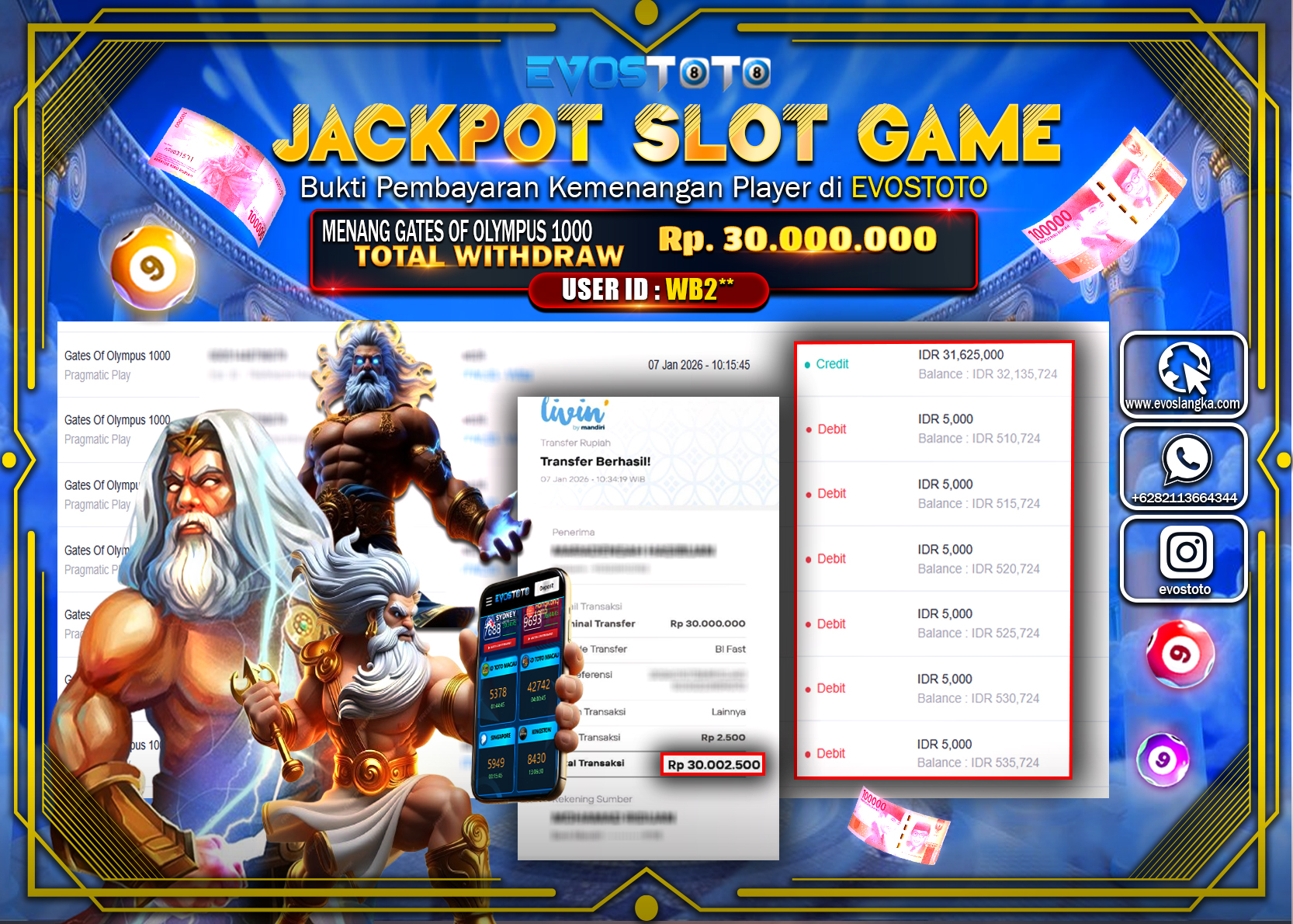 PEMBAYARAN JACKPOT SLOT GATES OF OLYMPUS 1000 Rp.30.000.000 DI BAYAR LANGSUNG !