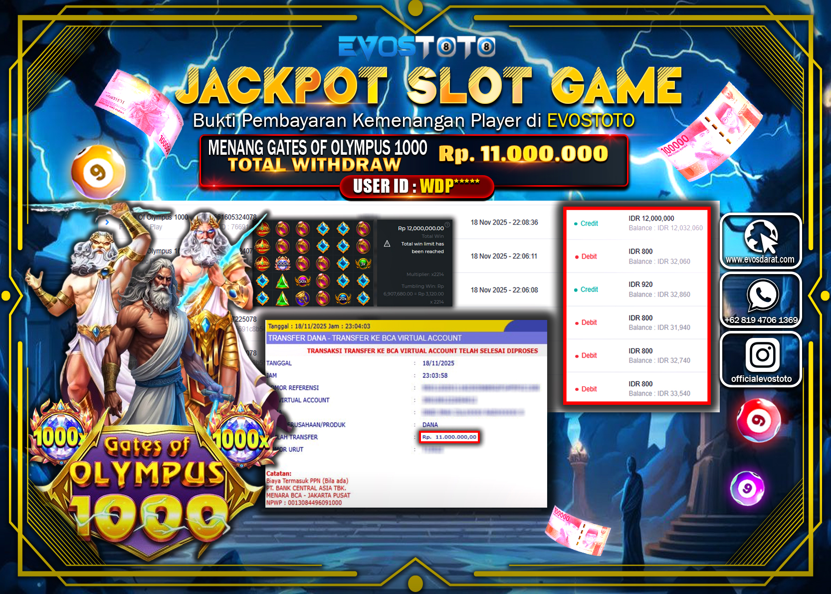 PEMBAYARAN JACKPOT SLOT GATES OF OLYMPUS 1000 Rp11.000.000 DI BAYAR LANGSUNG !