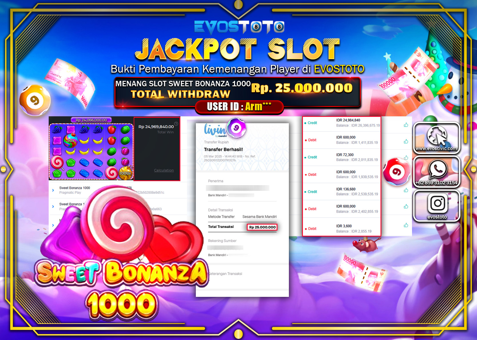 PEMBAYARAN JACKPOT SLOT SWEET BONANZA 1000 Rp.25.000.000 DI BAYAR LANGSUNG !