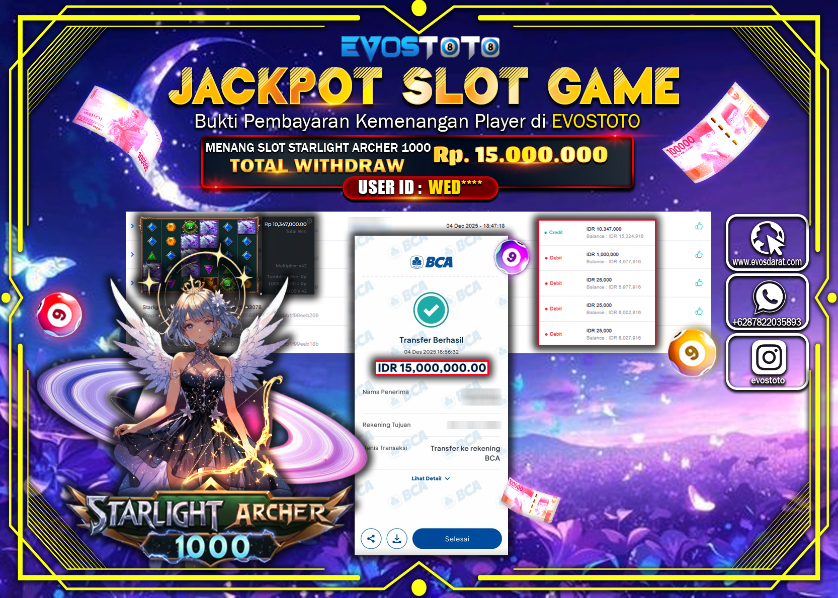 PEMBAYARAN JACKPOT SLOT STARLIGHT ARCHER 1000 Rp.15.000.000 DI BAYAR LANGSUNG !