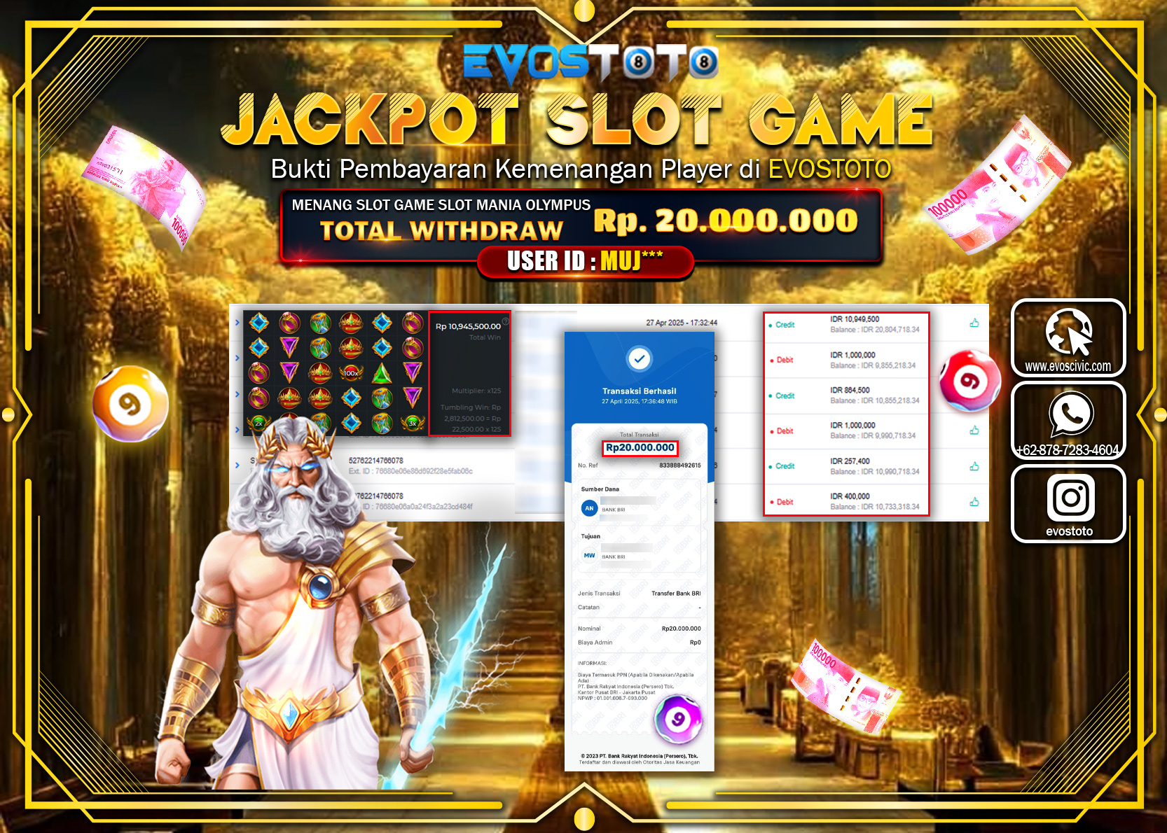 PEMBAYARAN JACKPOT SLOT MANIA OLYMPUS Rp.20.000.000 DI BAYAR LANGSUNG !