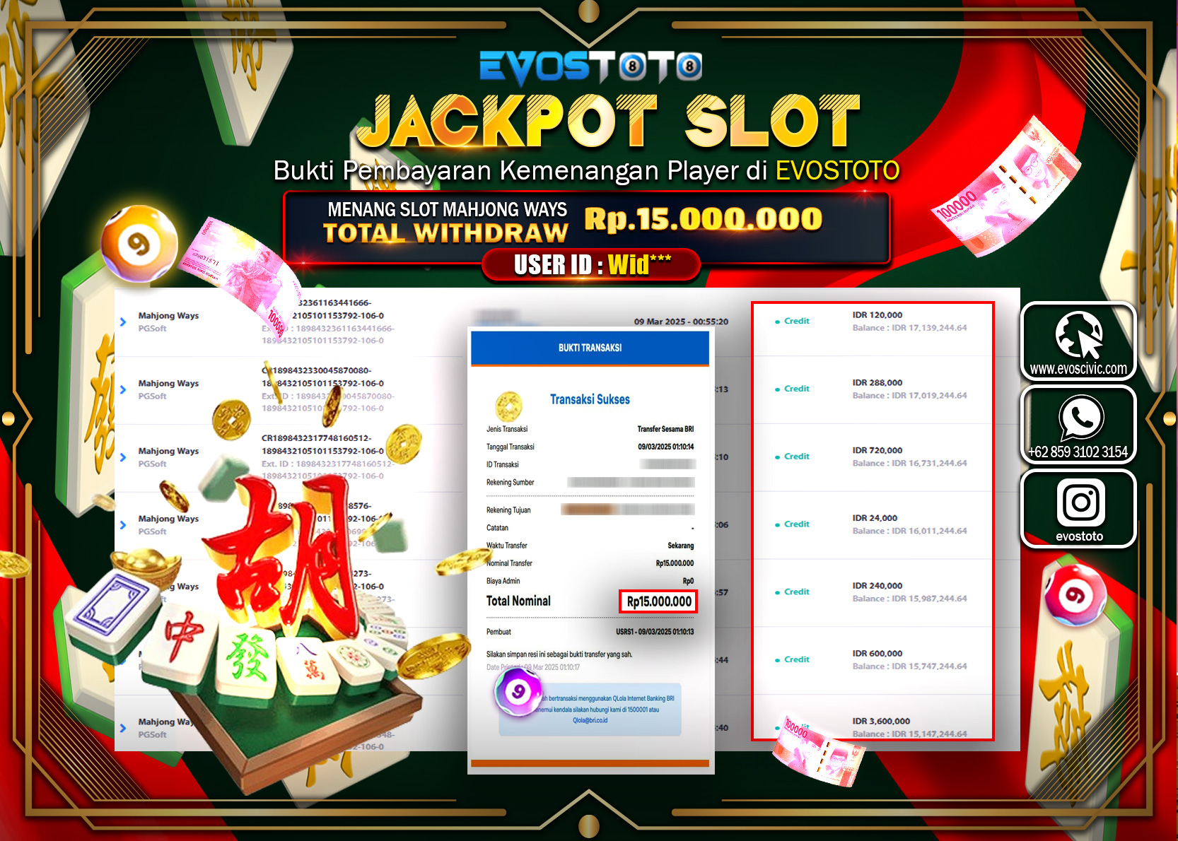 PEMBAYARAN JACKPOT SLOT MAHJJONG WAYS Rp.15.000.000 DI BAYAR LANGSUNG !