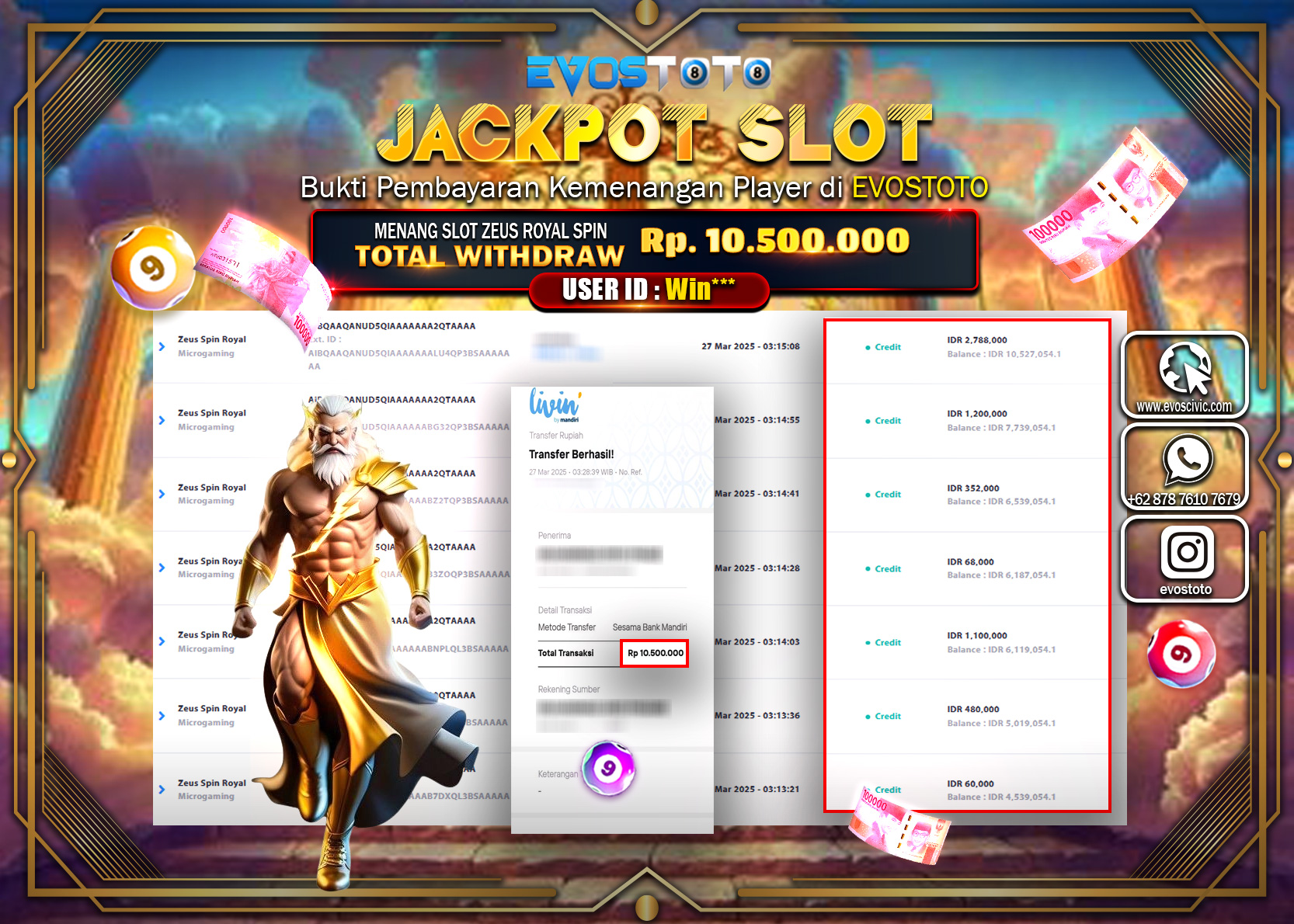 PEMBAYARAN JACKPOT SLOT ZEUS ROYAL SPIN Rp. 10.500.000 DI BAYAR LANGSUNG !