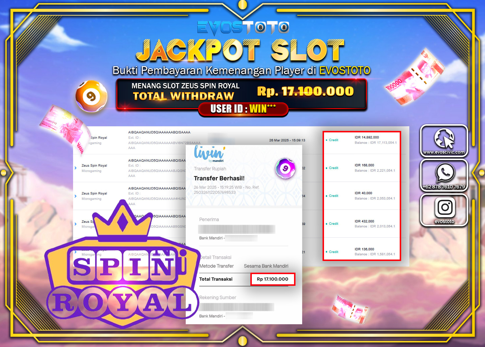 PEMBAYARAN JACKPOT SLOT ZEUS SPIN ROYAL Rp.17.100.000 DI BAYAR LANGSUNG !