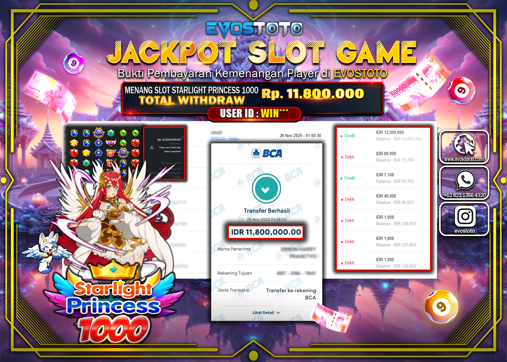PEMBAYARAN JACKPOT SLOT STARLIGHT PRINCESS 1000 Rp.11.800.000 DI BAYAR LANGSUNG !
