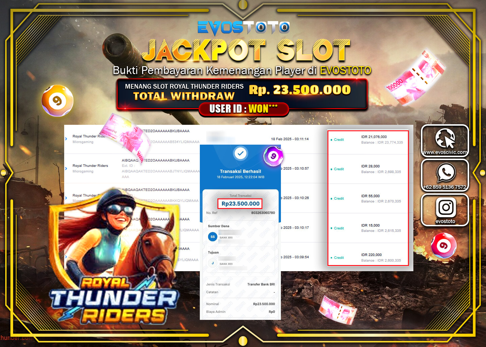 PEMBAYARAN JACKPOT SLOT ROYAL THUNDER RIDERS Rp.23.500.000 DI BAYAR LANGSUNG !