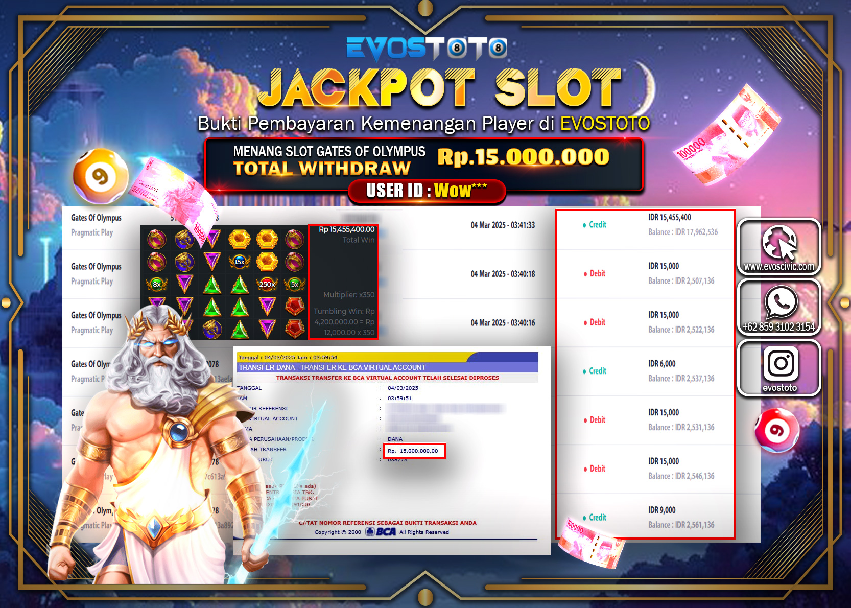 PEMBAYARAN JACKPOT SLOT GATES OF OLYMPUS Rp.15.000.000 DI BAYAR LANGSUNG !