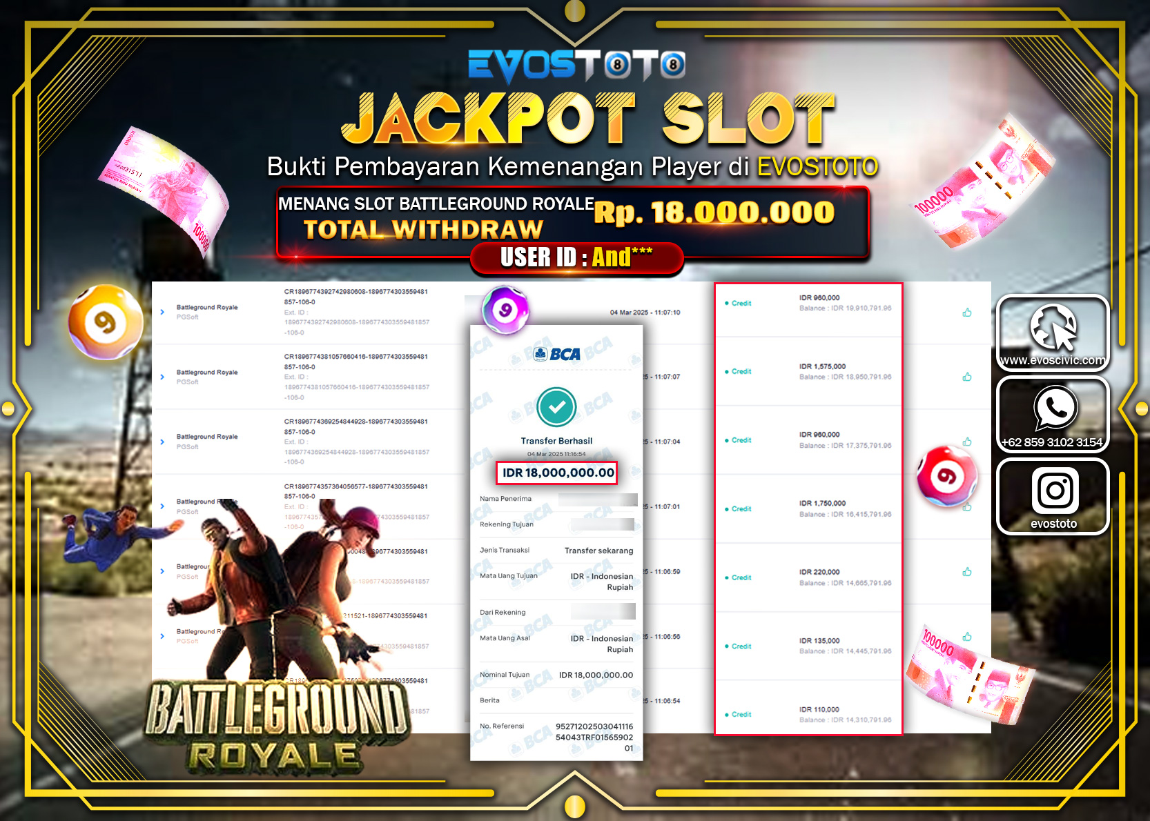 PEMBAYARAN JACKPOT SLOT BATTLEGROUND ROYALE Rp.18.000.000 DI BAYAR LANGSUNG !