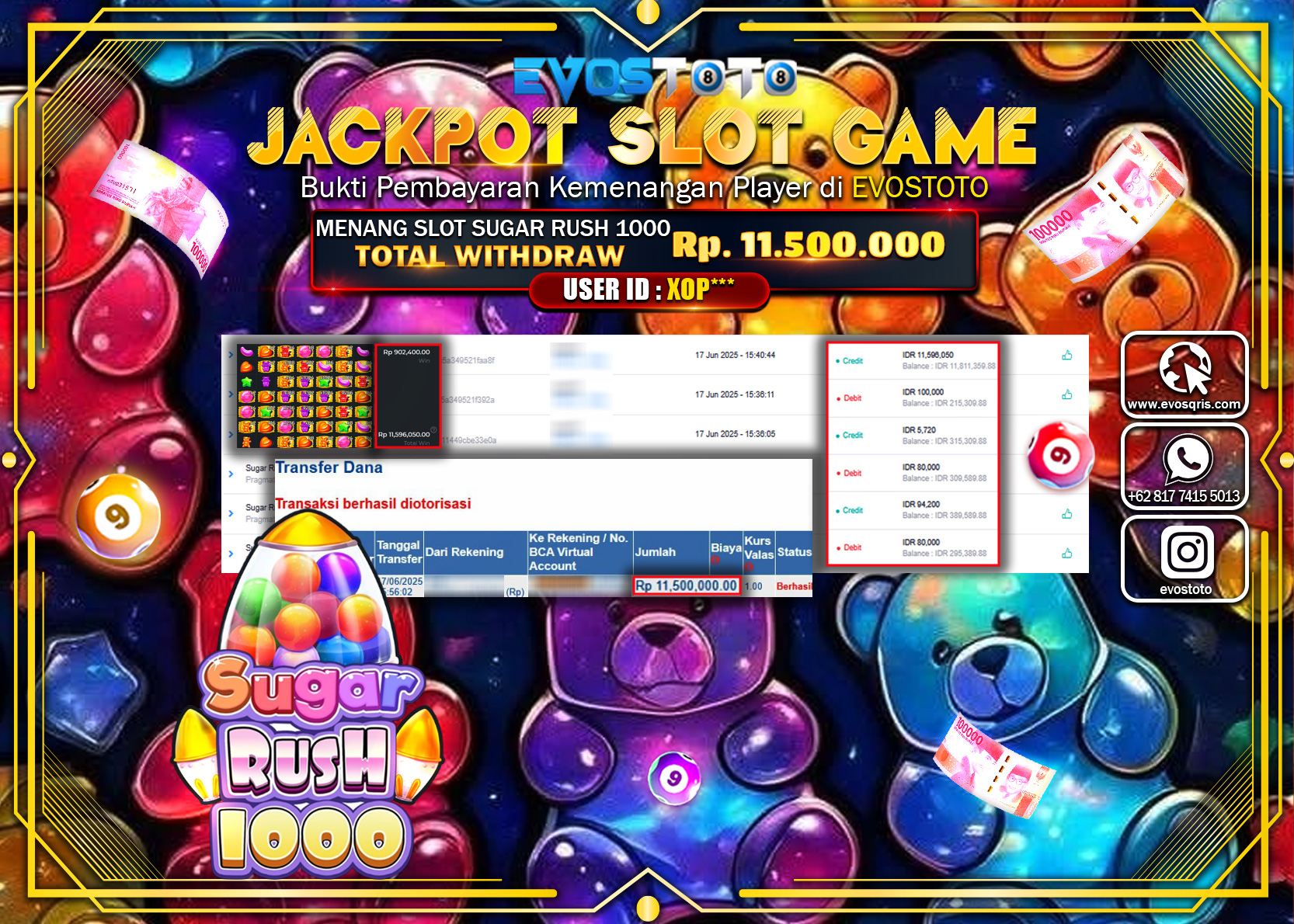 PEMBAYARAN JACKPOT SLOT SUGAR RUSH 1000 RP11.500.000 DI BAYAR LANGSUNG !