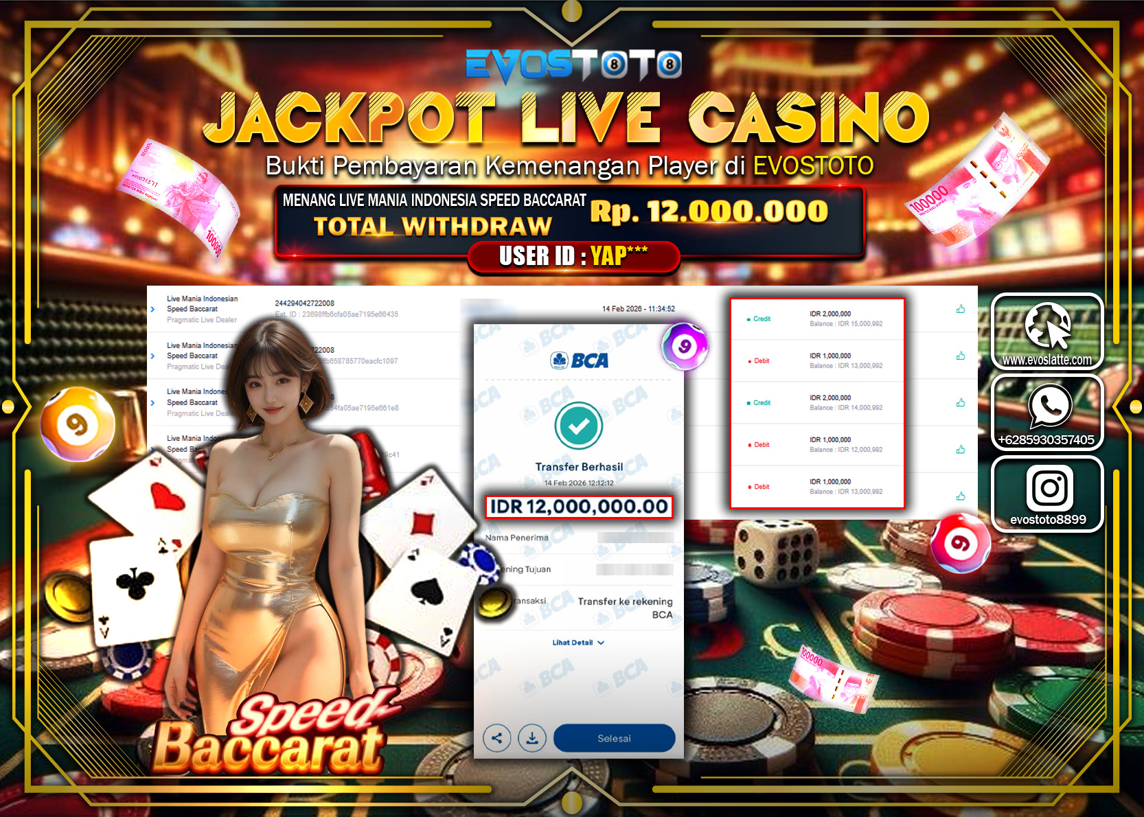 PEMBAYARAN JACKPOT LIVE MANIS INDONESIA SPEED BACCARAT Rp.12.000.000 DI BAYAR LANGSUNG !