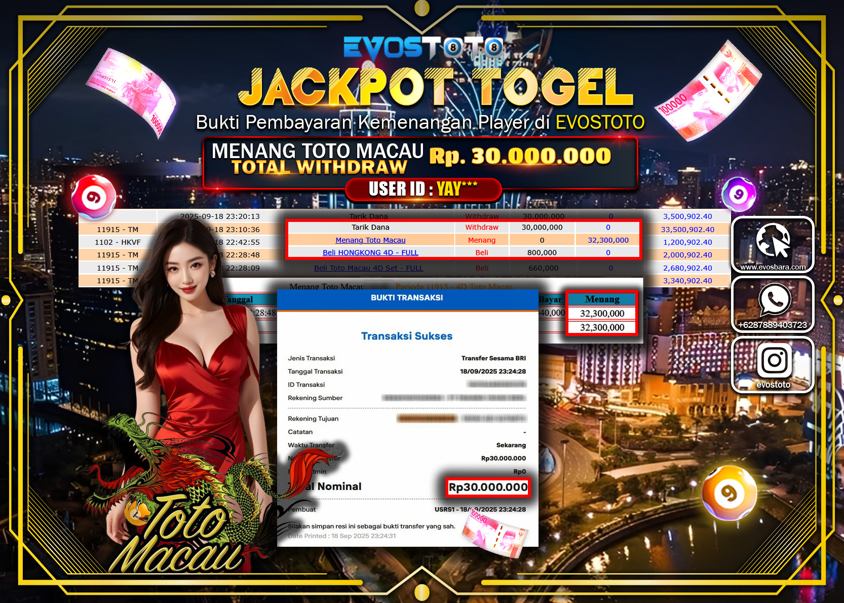 PEMBAYARAN JACKPOT TOGEL TOTO MACAU Rp30.000.000 DI BAYAR LANGSUNG !