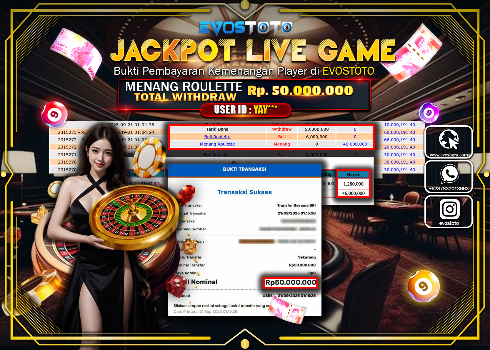 PEMBAYARAN JACKPOT LIVE GAME ROULETTE Rp50.000.000 DI BAYAR LANGSUNG !