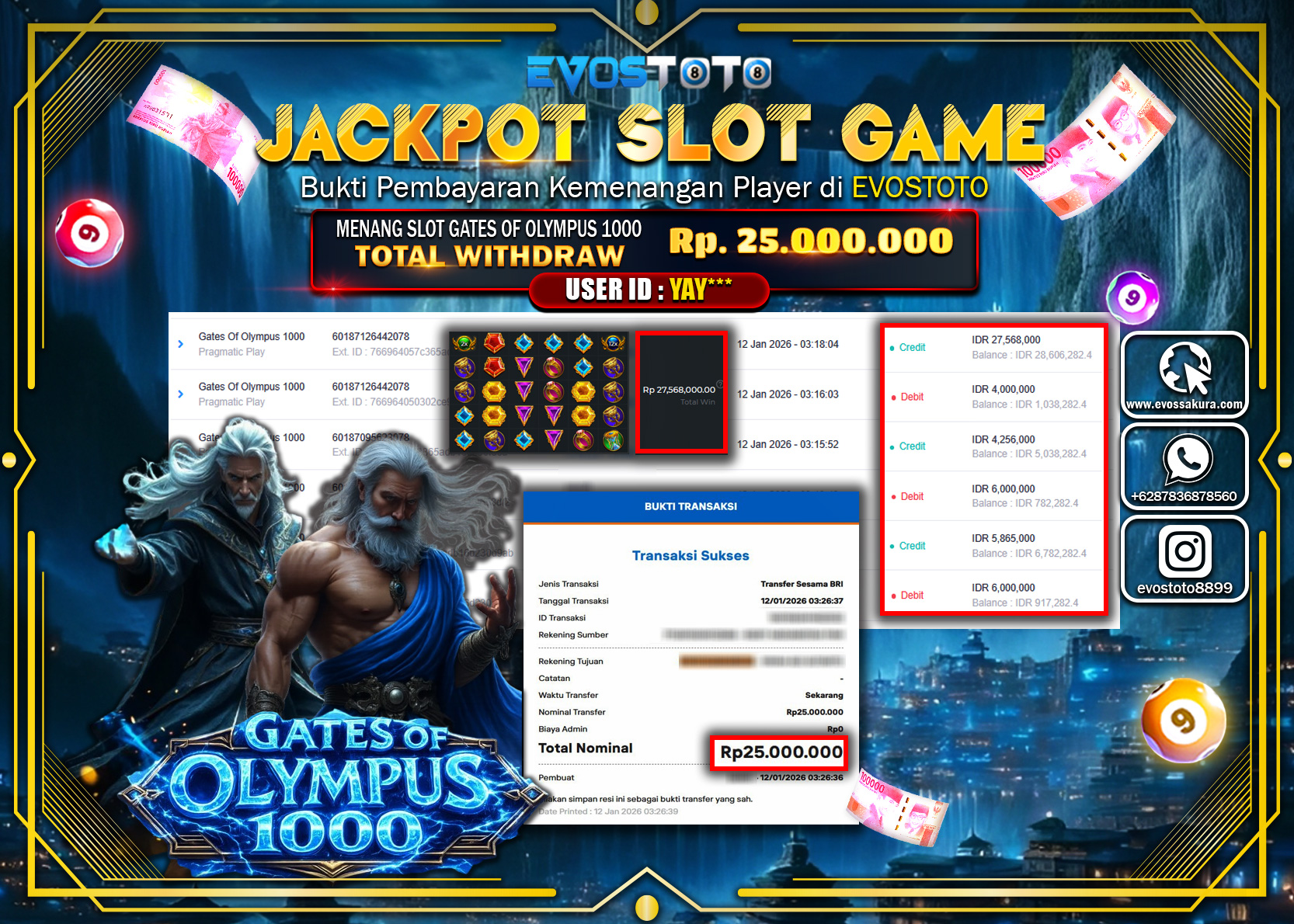 PEMBAYARAN JACKPOT SLOT GATES OF OLYMPUS 1000 Rp.25.000.000 DI BAYAR LANGSUNG !