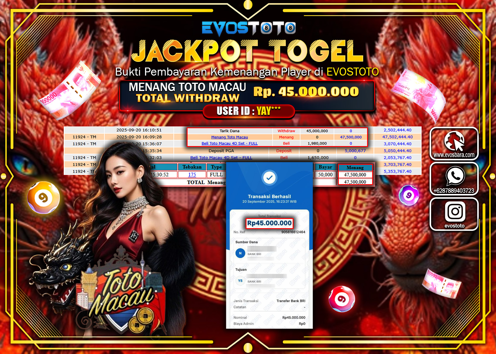 PEMBAYARAN JACKPOT TOGEL TOTO MACAU 4D  Rp45.000.000 DI BAYAR LANGSUNG !